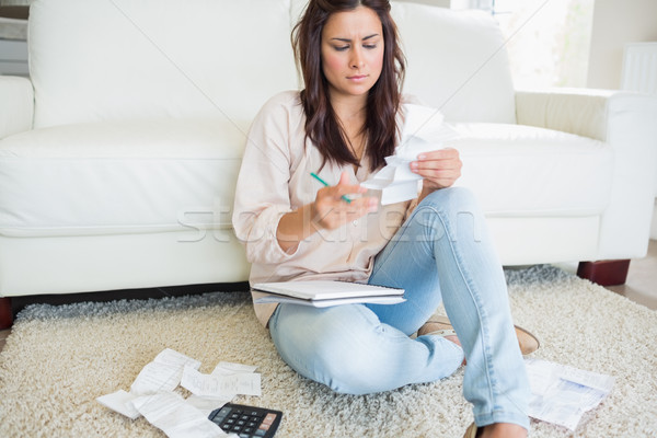 Stockfoto: Vrouw · naar · bedrag · huis · pen