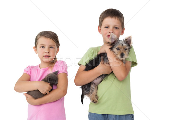 Cute hermanos mascotas sonriendo cámara Foto stock © wavebreak_media