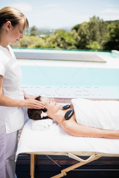 Foto stock: Mulher · cabeça · massagem · massagista · estância · termal · estresse