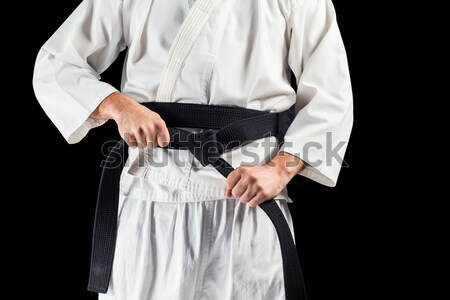 Foto stock: Feminino · atleta · posando · quimono · branco · mulher