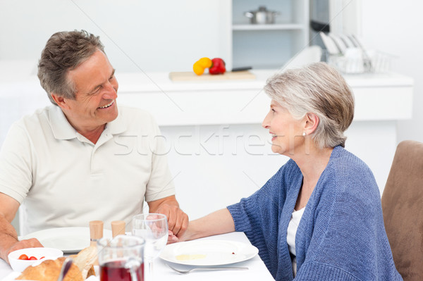Nyugdíjas pár eszik konyha ház boldog Stock fotó © wavebreak_media