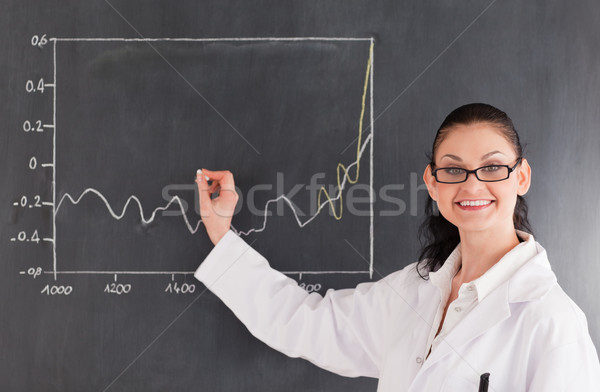 Smiling scientist drawing charts on the blackboard and looking at the camera Stock photo © wavebreak_media