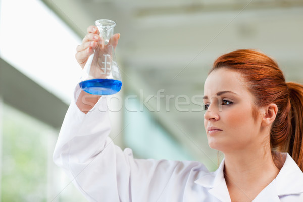 Scientist looking at a blue liquid in an Erlenmeyer flask Stock photo © wavebreak_media
