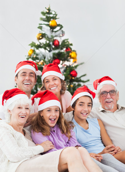 Foto stock: Familia · feliz · Navidad · sesión · sofá · casa · amor