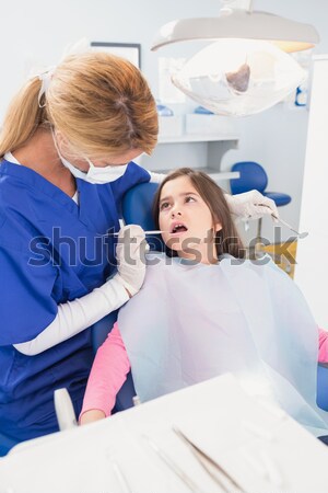 Pediatric dentist examining a patients teeth in the dentists cha Stock photo © wavebreak_media