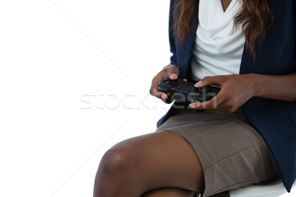 [[stock_photo]]: Femme · d'affaires · jouer · séance · blanche