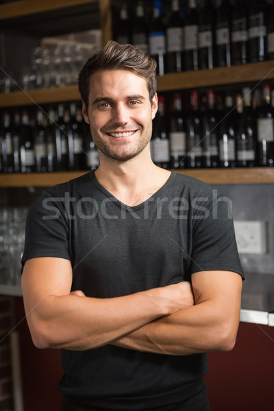 Jóképű bár gyengéd áll mögött pult Stock fotó © wavebreak_media