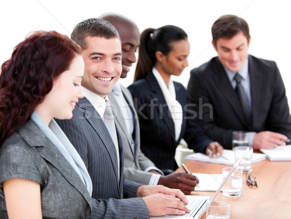 Stockfoto: Zakenlieden · vergadering · business · gelukkig
