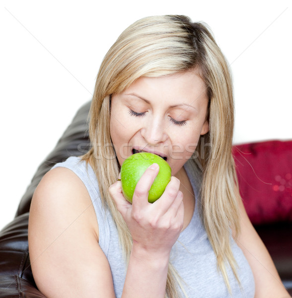 Alegre mujer comer manzana blanco alimentos Foto stock © wavebreak_media