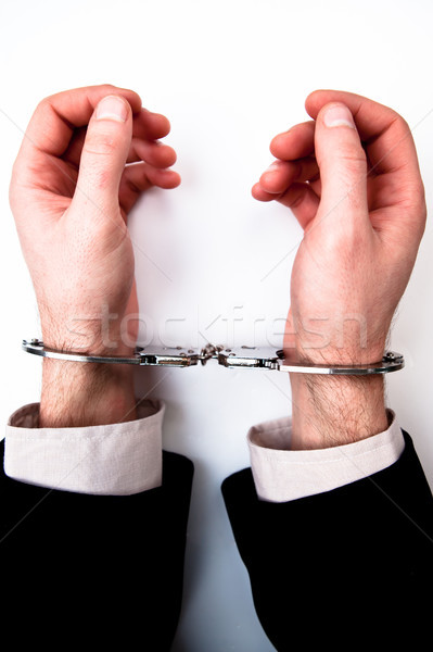 Hands handcuffed against white background Stock photo © wavebreak_media