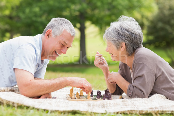Feliz pareja de ancianos jugando ajedrez parque vista lateral Foto stock © wavebreak_media
