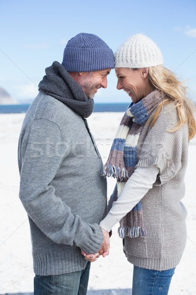 微笑 情侶 常設 海灘 禦寒衣物 光明 商業照片 © wavebreak_media