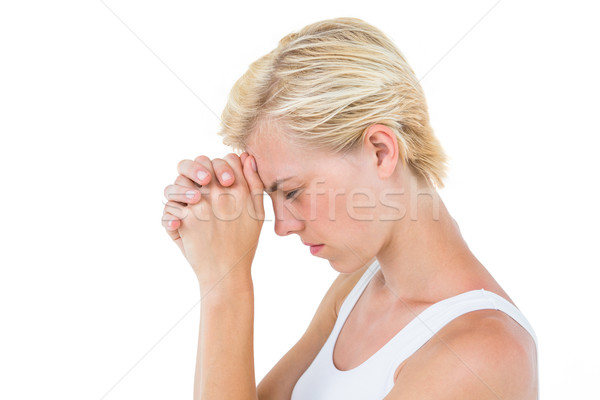 Csinos szőke nő imádkozik fehér nő kezek Stock fotó © wavebreak_media