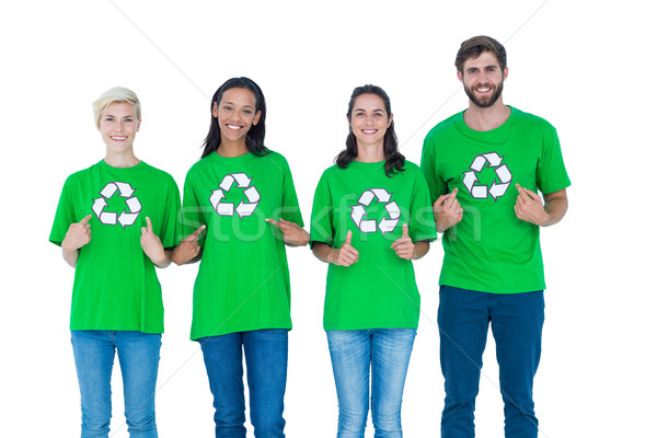 Barátok visel újrahasznosítás mutat nő boldog Stock fotó © wavebreak_media
