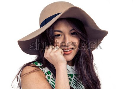 азиатских женщину усы пальца позируют камеры Сток-фото © wavebreak_media