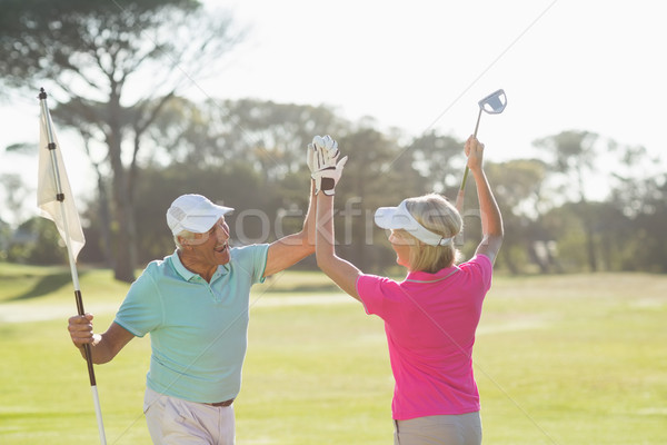 Heiter reifen Golfer Paar High Five stehen Stock foto © wavebreak_media