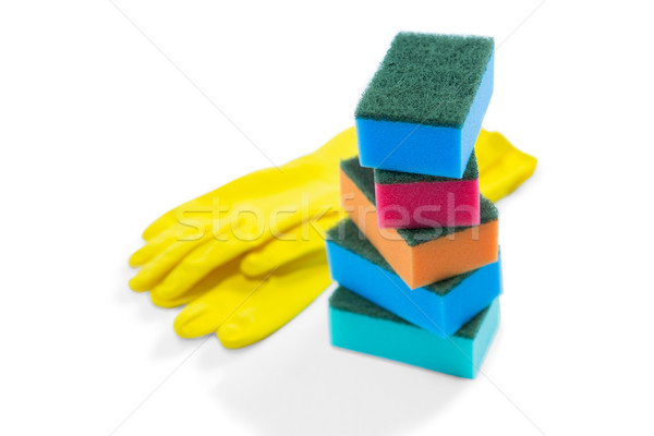 Közelkép színes kesztyű fal kék takarítás Stock fotó © wavebreak_media