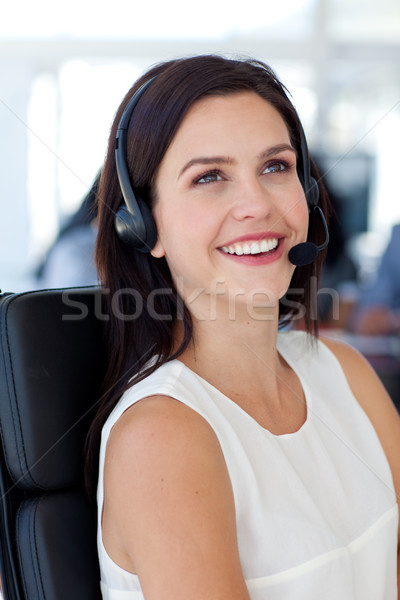 Stockfoto: Mooie · zakenvrouw · call · center · werken · glimlach · gezicht