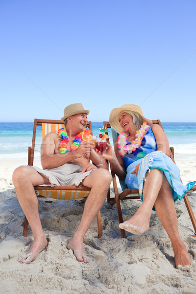 Stockfoto: Volwassen · paar · vergadering · dek · stoelen · cocktail