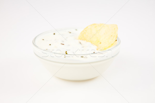 Schüssel Sauce Kräuter Chip weiß Hintergrund Stock foto © wavebreak_media