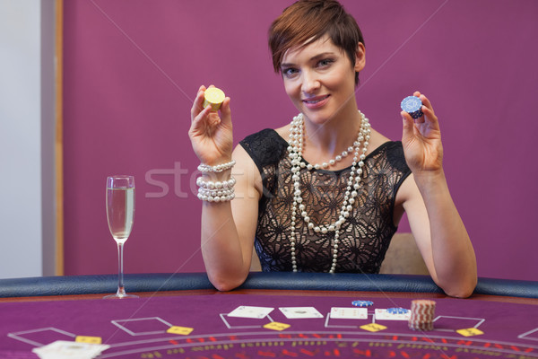 Stock foto: Frau · poker · Spiel · Chips · Casino