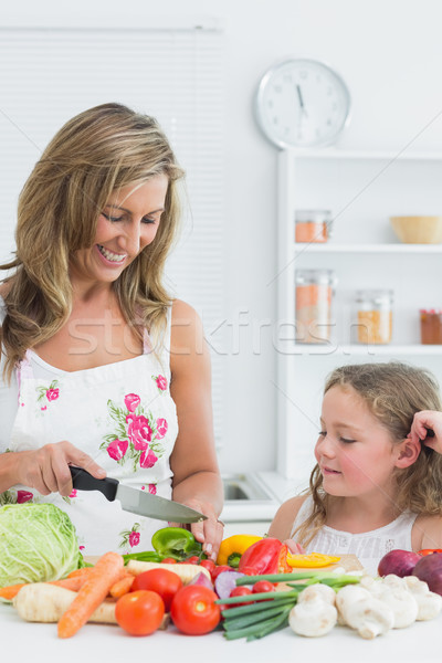 微笑 母親 蔬菜 表 廚房 女兒 商業照片 © wavebreak_media
