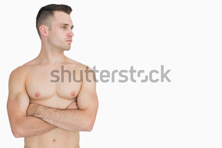 Foto stock: Desnudo · hombre · los · brazos · cruzados · mirando · lado · joven