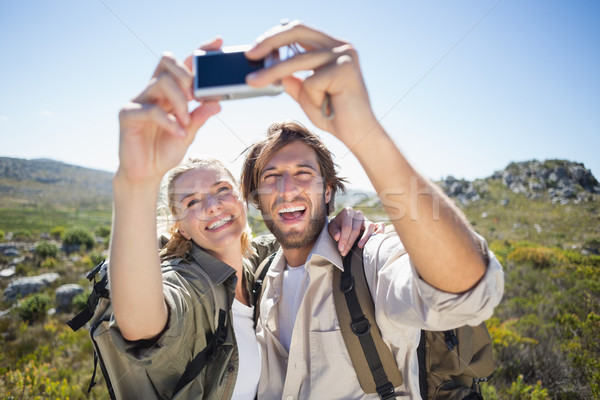 Wandern Paar stehen Berg Gelände Aufnahme Stock foto © wavebreak_media