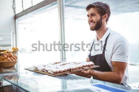 Foto stock: Retrato · feliz · garçom · padaria · homem