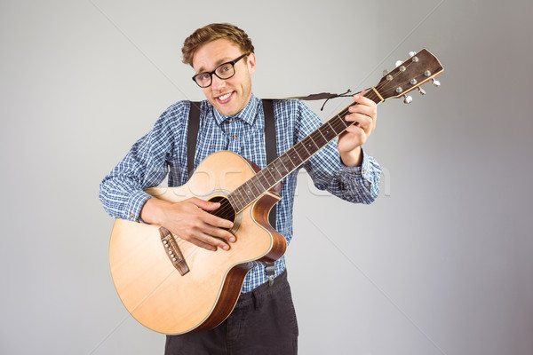 Foto stock: Jugando · guitarra · gris · hombre · feliz