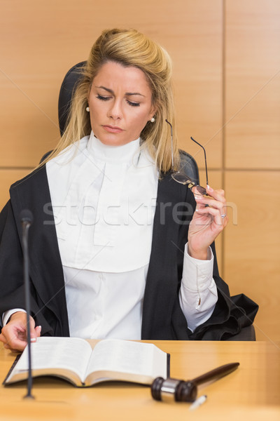 Stock photo: Stern judge reading her notes 