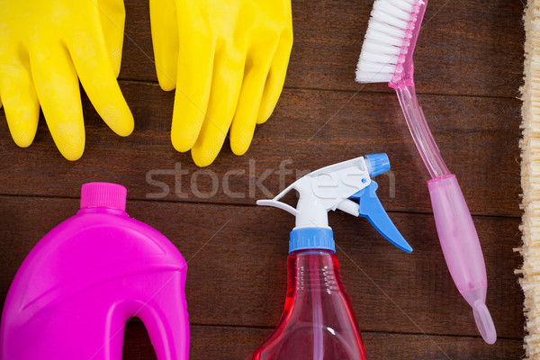 Stock photo: Various cleaning equipment arranged on wooden floor