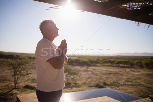 Man practising yoga on wooden plank Stock photo © wavebreak_media