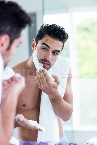 [[stock_photo]]: Bel · homme · barbe · salle · de · bain · visage · homme · heureux