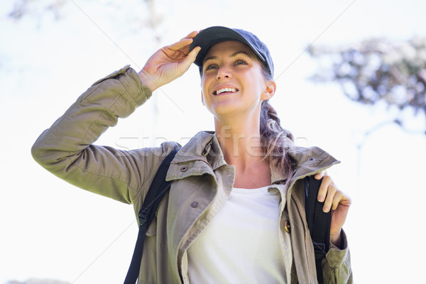 Stockfoto: Vrouw · iets · platteland · hemel · gelukkig · natuur