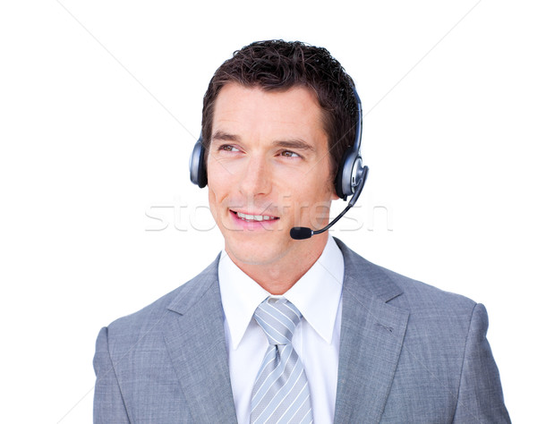 улыбаясь привлекательный бизнесмен гарнитура белый бизнеса Сток-фото © wavebreak_media