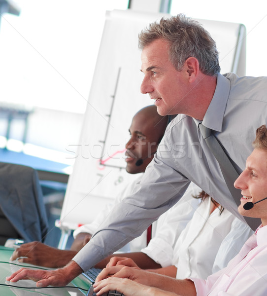 Stockfoto: Zakenlieden · werken · call · center · internationale · bedrijfsleven · mensen · die · computer