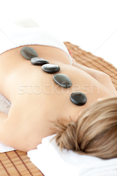 Stock foto: Entspannt · Frau · Massage · Tabelle · weiß