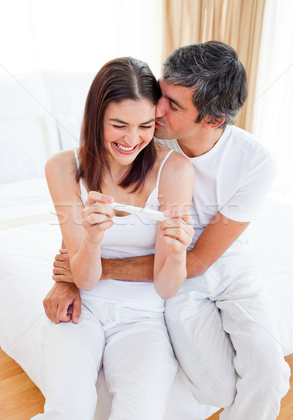 Stock fotó: Boldog · pár · megállapítás · ki · eredmények · terhességi · teszt