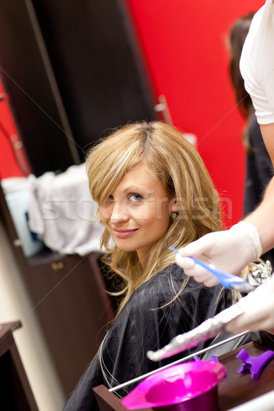 笑みを浮かべて ブロンド 女性 髪 サロン 手 ストックフォト © wavebreak_media