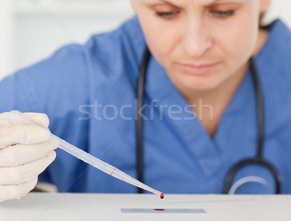 Blond-haired female scientist preparing a microscope slide in a lab Stock photo © wavebreak_media