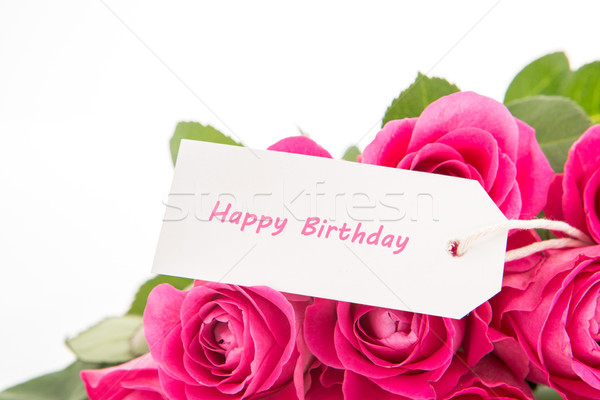 Close up of a beautiful bouquet of pink roses with a happy birth Stock photo © wavebreak_media