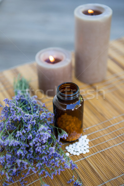 Stockfoto: Fles · pillen · boven · gedroogd · kruiden · buiten