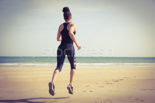 Foto d'archivio: Montare · donna · jogging · sabbia · spiaggia · mare