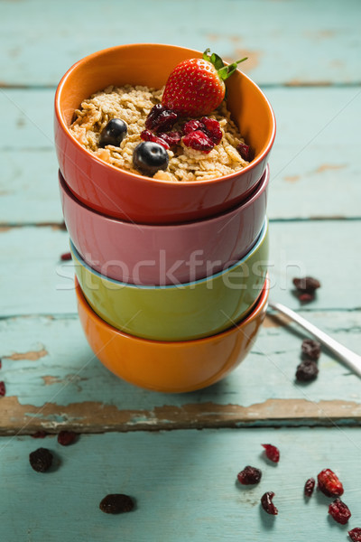 Stock photo: Bowls of wheaties cereal on wooden table