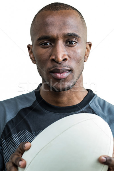 Közelkép figyelmes atléta tart rögbilabda fehér Stock fotó © wavebreak_media