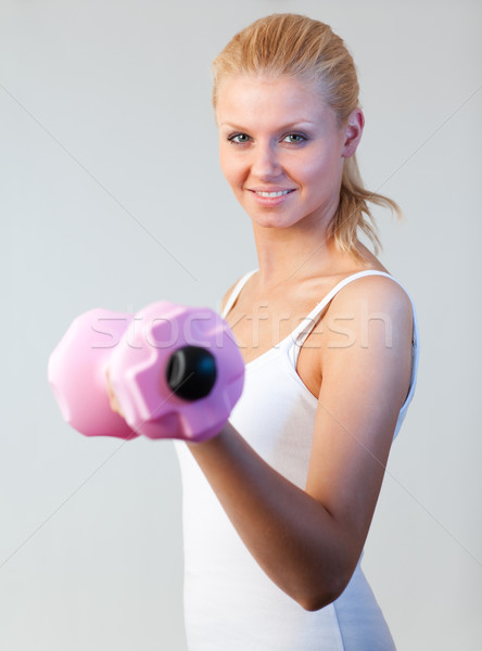 Portré barátságos nő képzett súlyok fókusz Stock fotó © wavebreak_media
