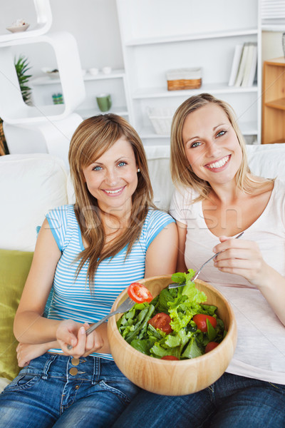 Stock photo: Animated women eating a salad in the living-room