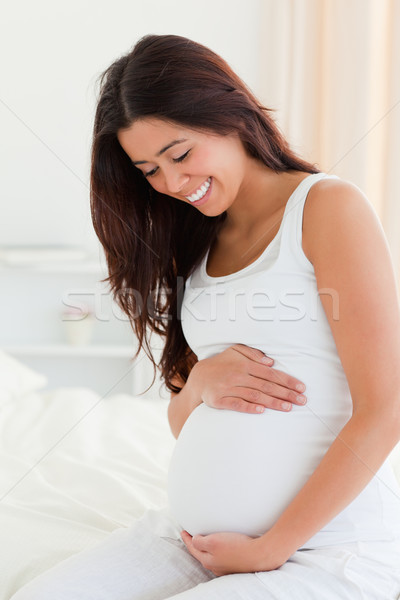 Stock foto: Porträt · anziehend · anfassen · Bauch · Sitzung