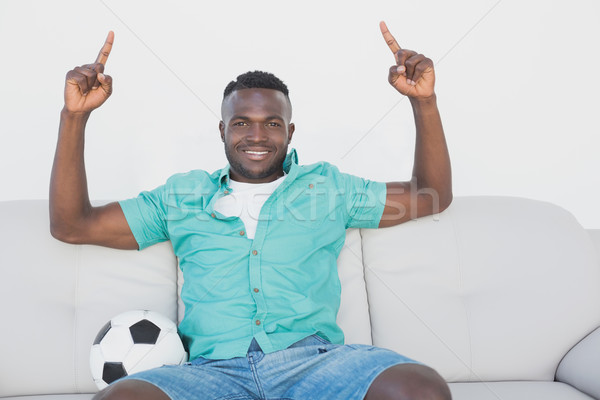 Voetbal fan juichen kijken tv portret Stockfoto © wavebreak_media